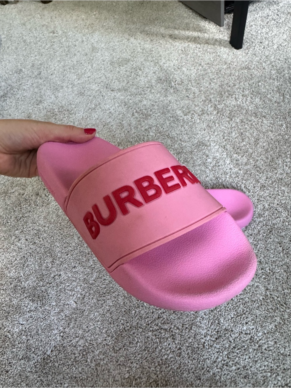 Burberry Pink Slide Sandals with Red Logo - Women's